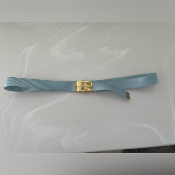 Used skinny 80s Yves Saint Laurent Pale Blue Woven Belt w/Gold Hardware main image 4